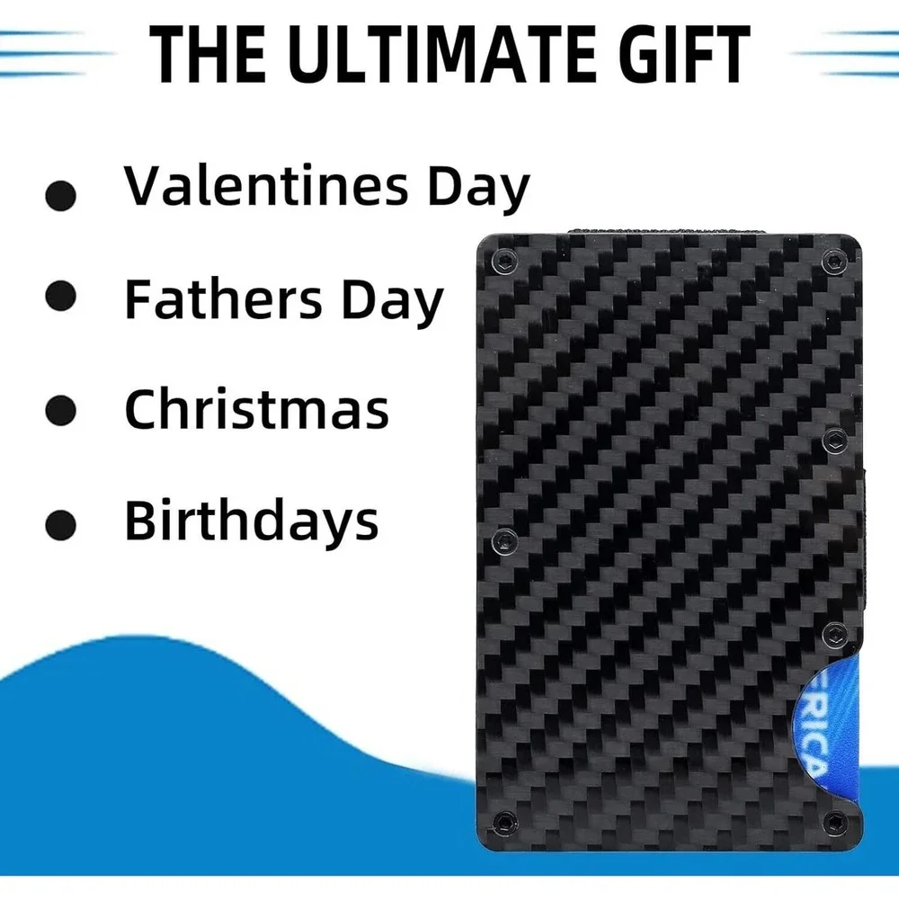 RFID Blocking Slim Money Clip Mens Carbon Fiber Credit Card Holder Metal Wallet